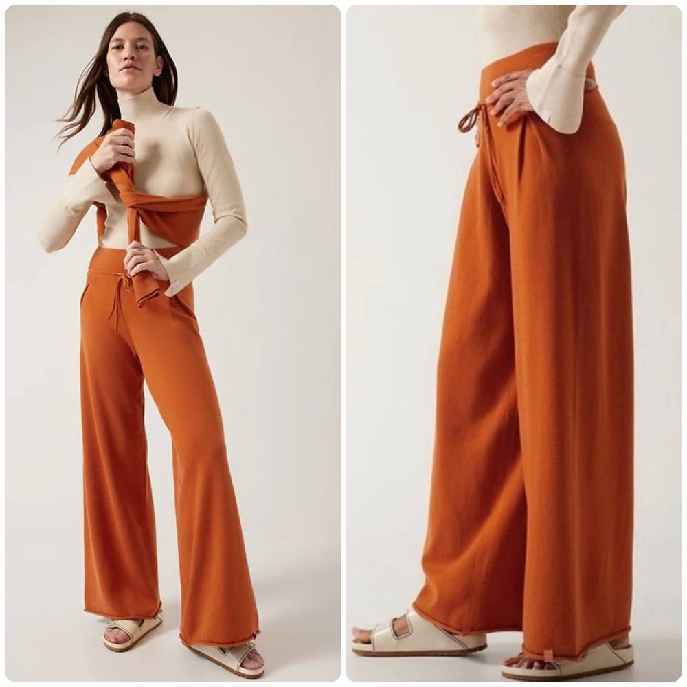 Athleta x Alicia Keys Womens‎ Intention Burnt Orange Knit Wide Leg Pants Size L